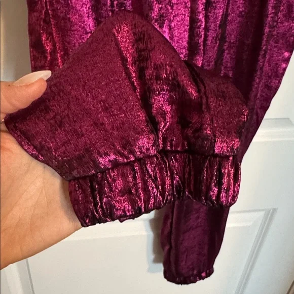Elegant Deep Purple Fuchsia Pink Metallic Women's Jogger Pants - Picture 4 of 7